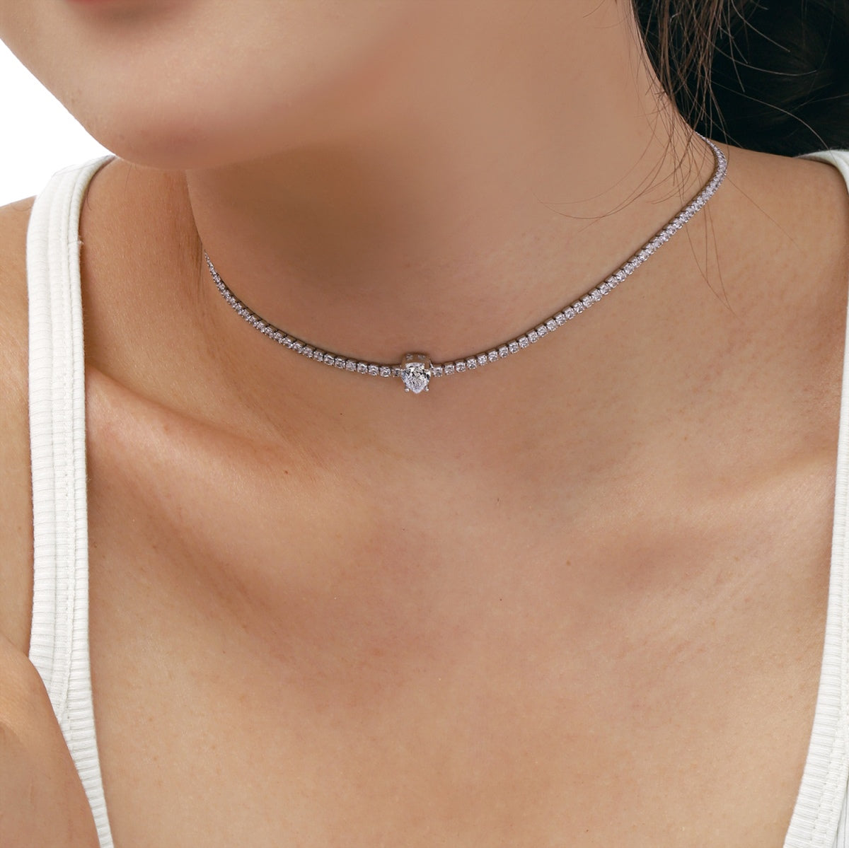 [Elitejewels]1.0 carat Unique Pear Cut Tennis Necklace