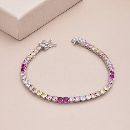 [Everoly JW] Strahlend buntes Tennisarmband mit Rundschliff