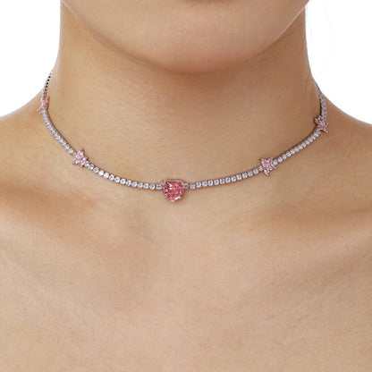 [Everoly JW]Schillernde rosa Herzblumen-Halskette