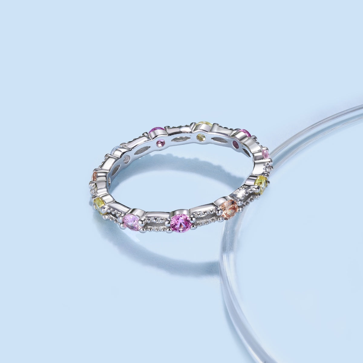 [Everoly JW] Funkelnder, farbenfroher Tennisring mit Rundschliff