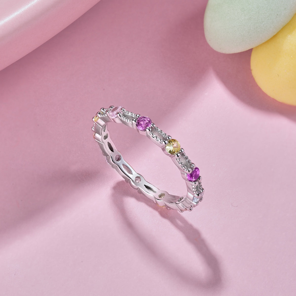 [Elitejewels]Sparkling Colorful Round Cut Tennis Ring