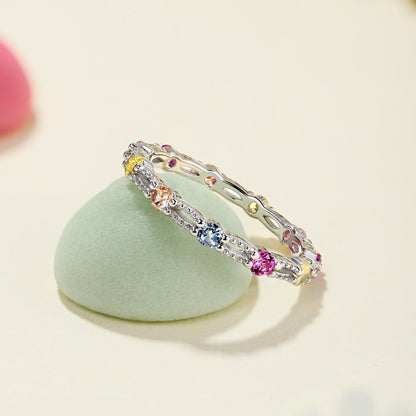 [Elitejewels]Sparkling Colorful Round Cut Tennis Ring