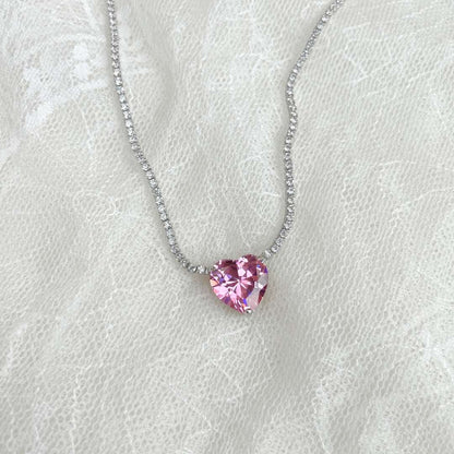 [Elitejewels]8.0 Carat Versatile Colorful Sweet Heart-Shaped Tennis Necklace