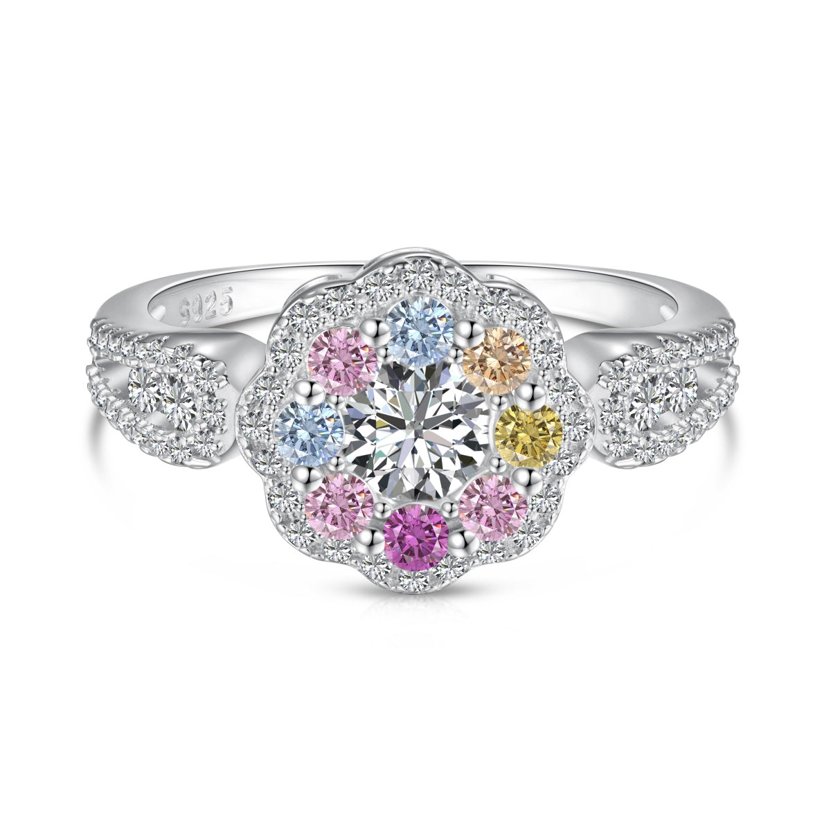 [Everoly JW] Zarter, farbenfroher Ehering in Blumenform mit rundem Schliff