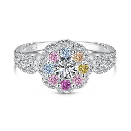 [Everoly JW] Zarter, farbenfroher Ehering in Blumenform mit rundem Schliff