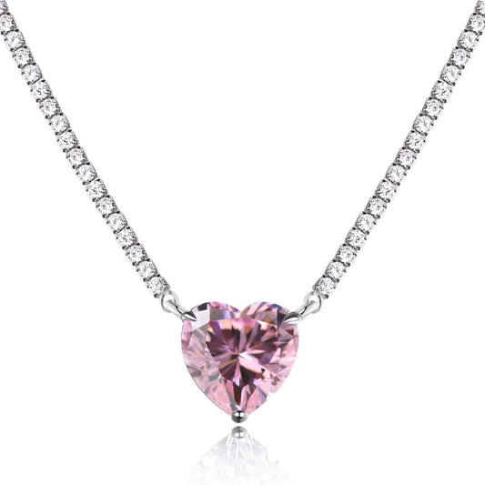 [Elitejewels]8.0 Carat Versatile Colorful Sweet Heart-Shaped Tennis Necklace