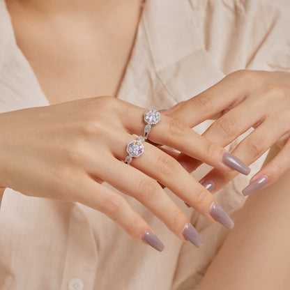 [Everoly JW] Zarter, farbenfroher Ehering in Blumenform mit rundem Schliff