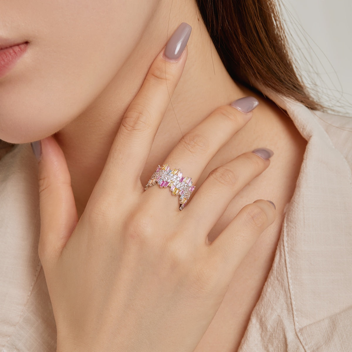 [Elitejewels]Luxurious Colorful Radiant Cut Daily Ring