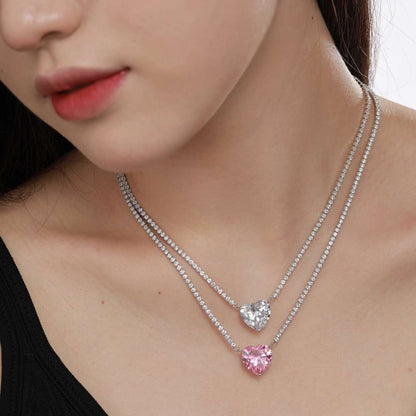 [Elitejewels]8.0 Carat Versatile Colorful Sweet Heart-Shaped Tennis Necklace