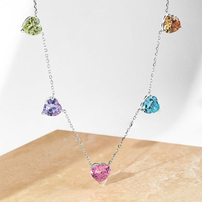 [Everoly JW]Funkelnde bunte Halskette mit Herzschliff