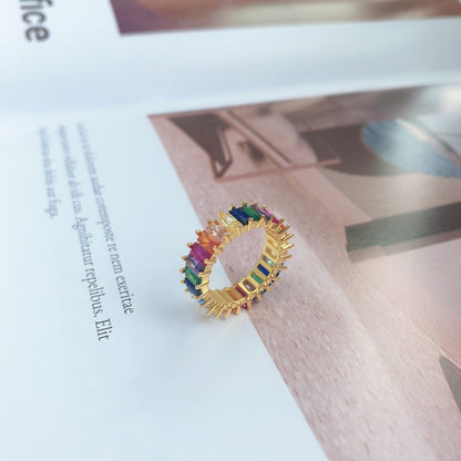 [Everoly JW]Einzigartiger farbenfroher Ring im Radiantschliff