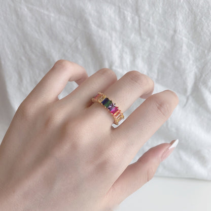 [Everoly JW]Einzigartiger farbenfroher Ring im Radiantschliff