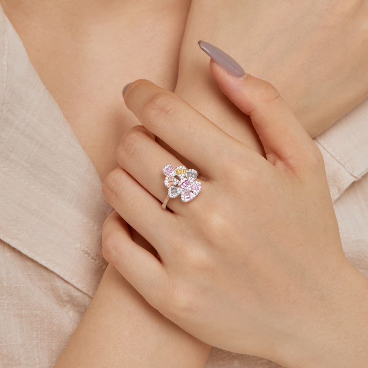 [Everoly JW]Sparkling Colorful Water Drop Shape Daily Ring