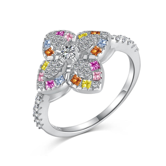 [Elitejewels]Luxurious Colorful Flower Shape Banquet Ring