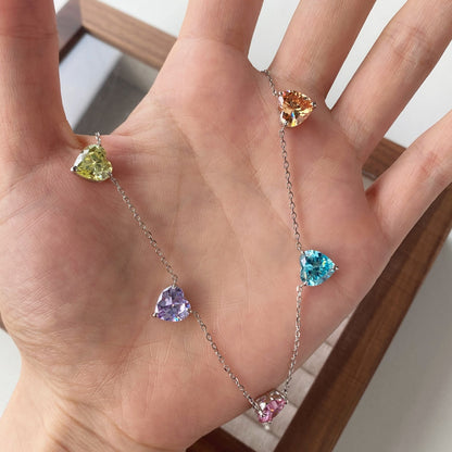 [Everoly JW]Funkelnde bunte Halskette mit Herzschliff
