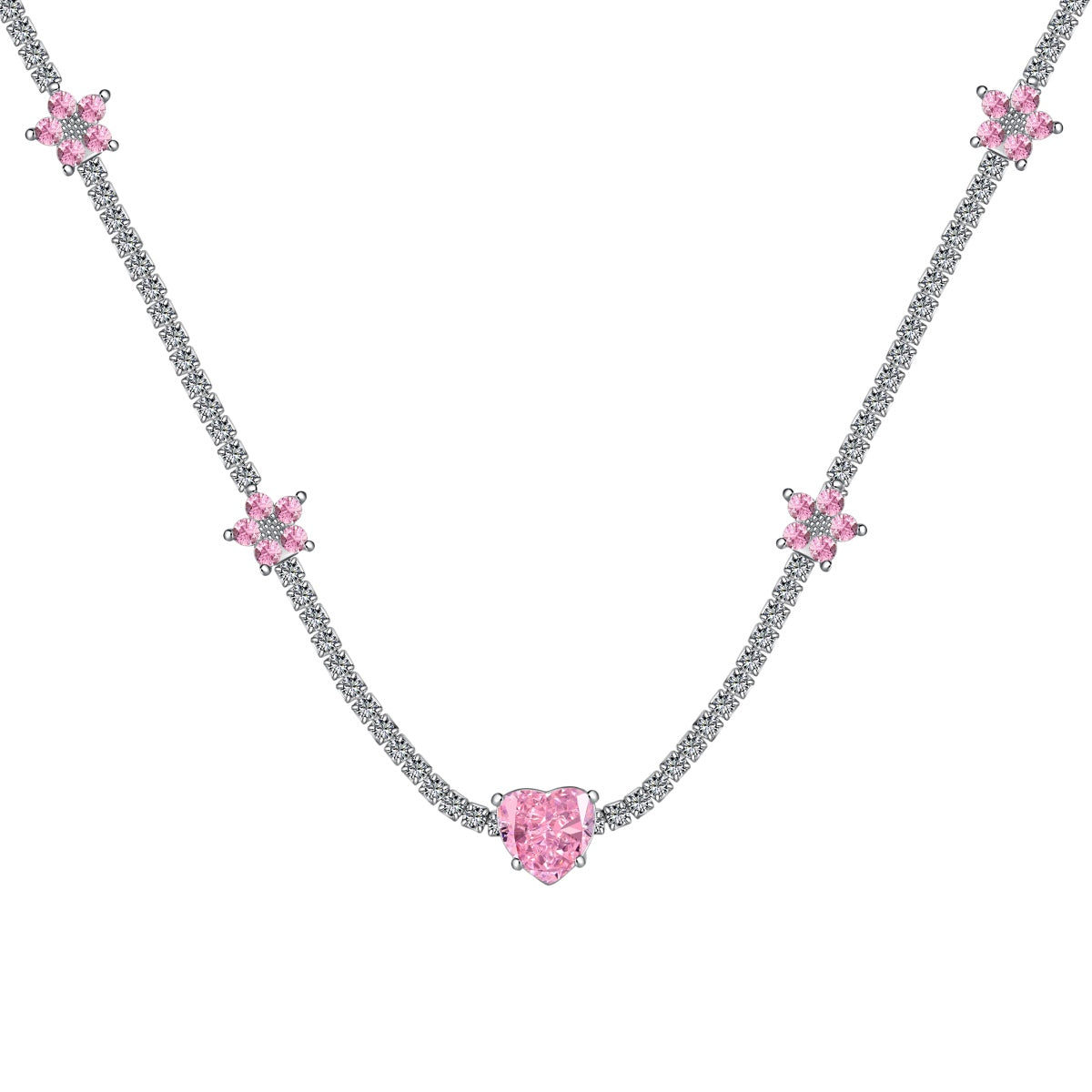 [Everoly JW]Schillernde rosa Herzblumen-Halskette