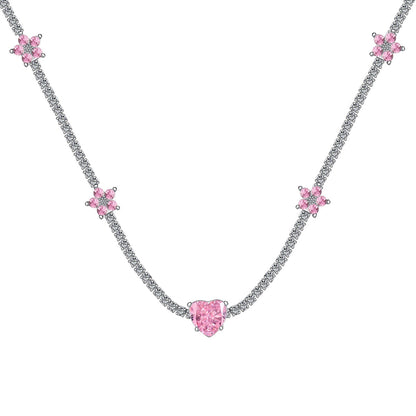 [Everoly JW]Schillernde rosa Herzblumen-Halskette