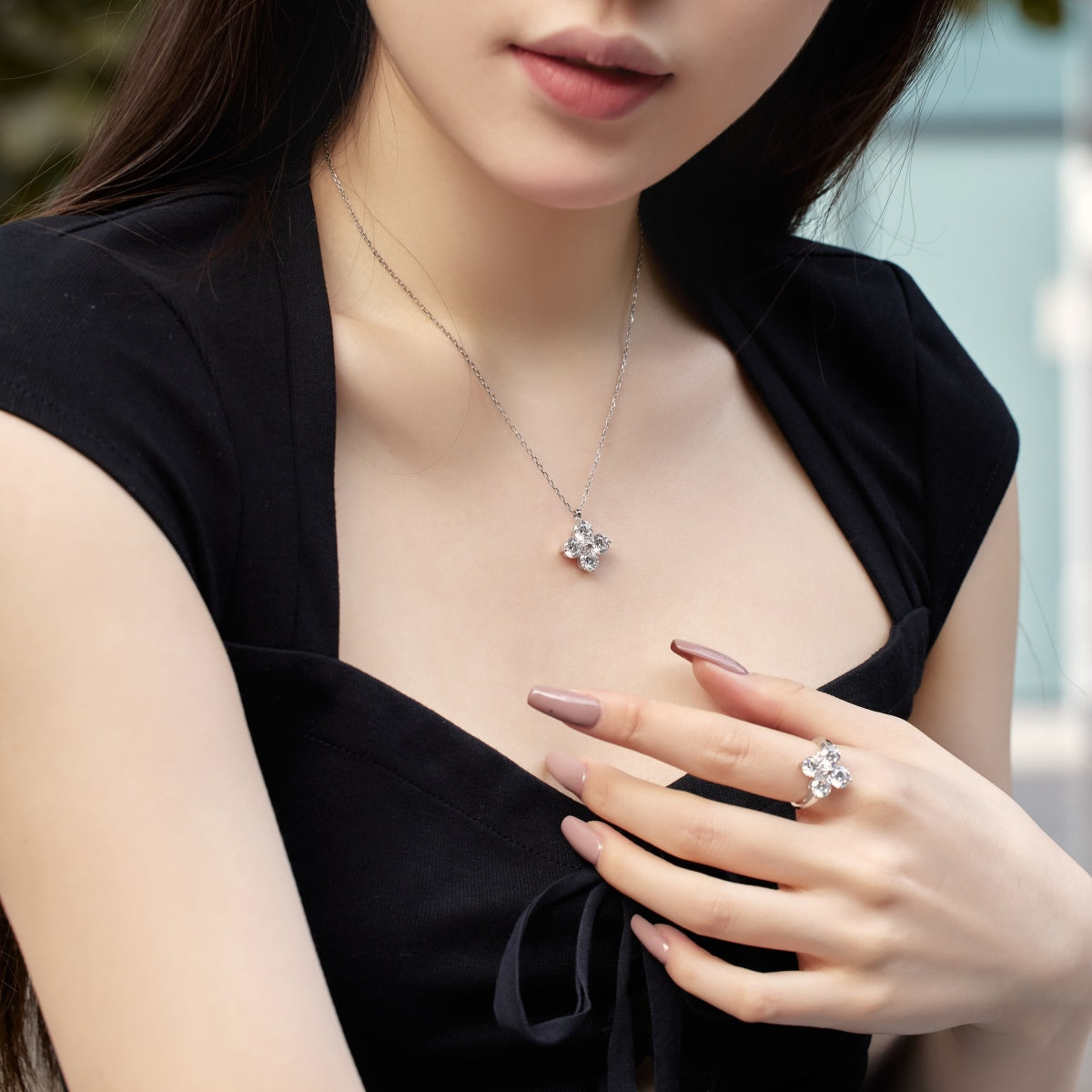[Everoly JW]Four-Leaf Clover And Eight-Pointed Star Necklace