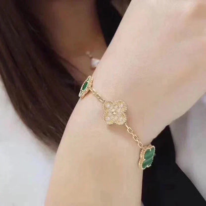 [Elitejewels]CLOVER  5 MOTIF MALACHITE DIAMOND BRACELET