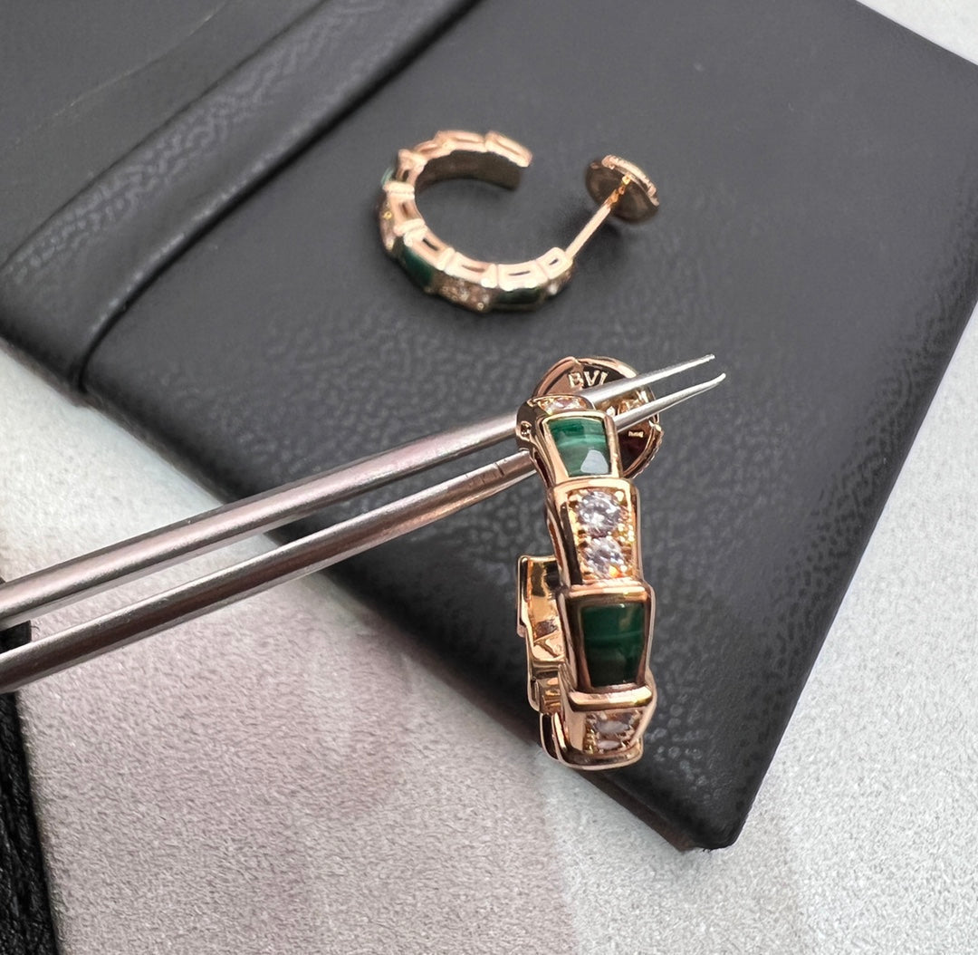 [Elitejewels]SERPENTI MALACHITE PINK GOLD EARRINGS