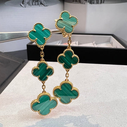 [Elitejewels]CLOVER MALACHITE 3 MOTIFS GOLD