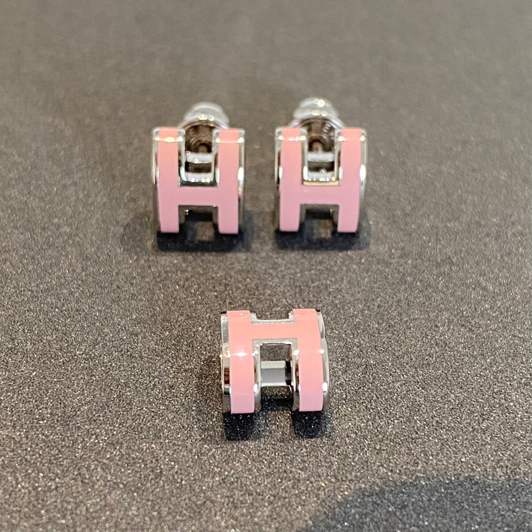 [Elitejewels]MINI POP H SILVER EARRINGS PINK