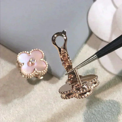 [Elitejewels]CLOVER MEDIUM 1 MOTIFS  PINK MOP DIAMOND EARRINGS