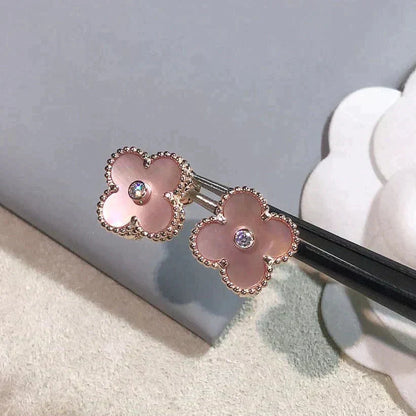 [Elitejewels]CLOVER MEDIUM 1 MOTIFS  PINK MOP DIAMOND EARRINGS