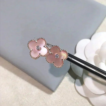 [Elitejewels]CLOVER MEDIUM 1 MOTIFS  PINK MOP DIAMOND EARRINGS