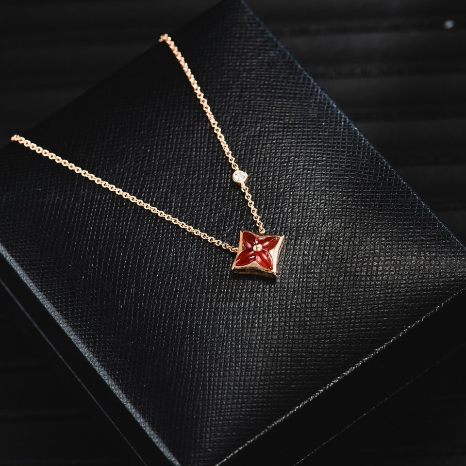 [Elitejewels]STAR NECKLACE PINK GOLD 1 DIAMOND