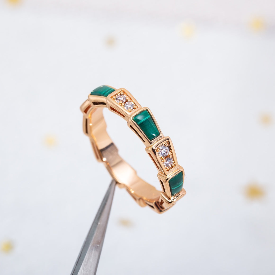 [Elitejewels]SERPENTI リング ピンクゴールド マラカイト ダイヤモンド 3MM