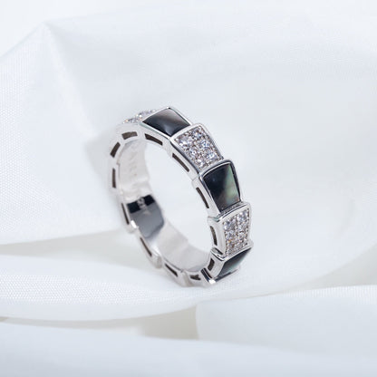 [Elitejewels]SERPENTI RING SILBER DIAMANT SCHWARZ MOP 4MM