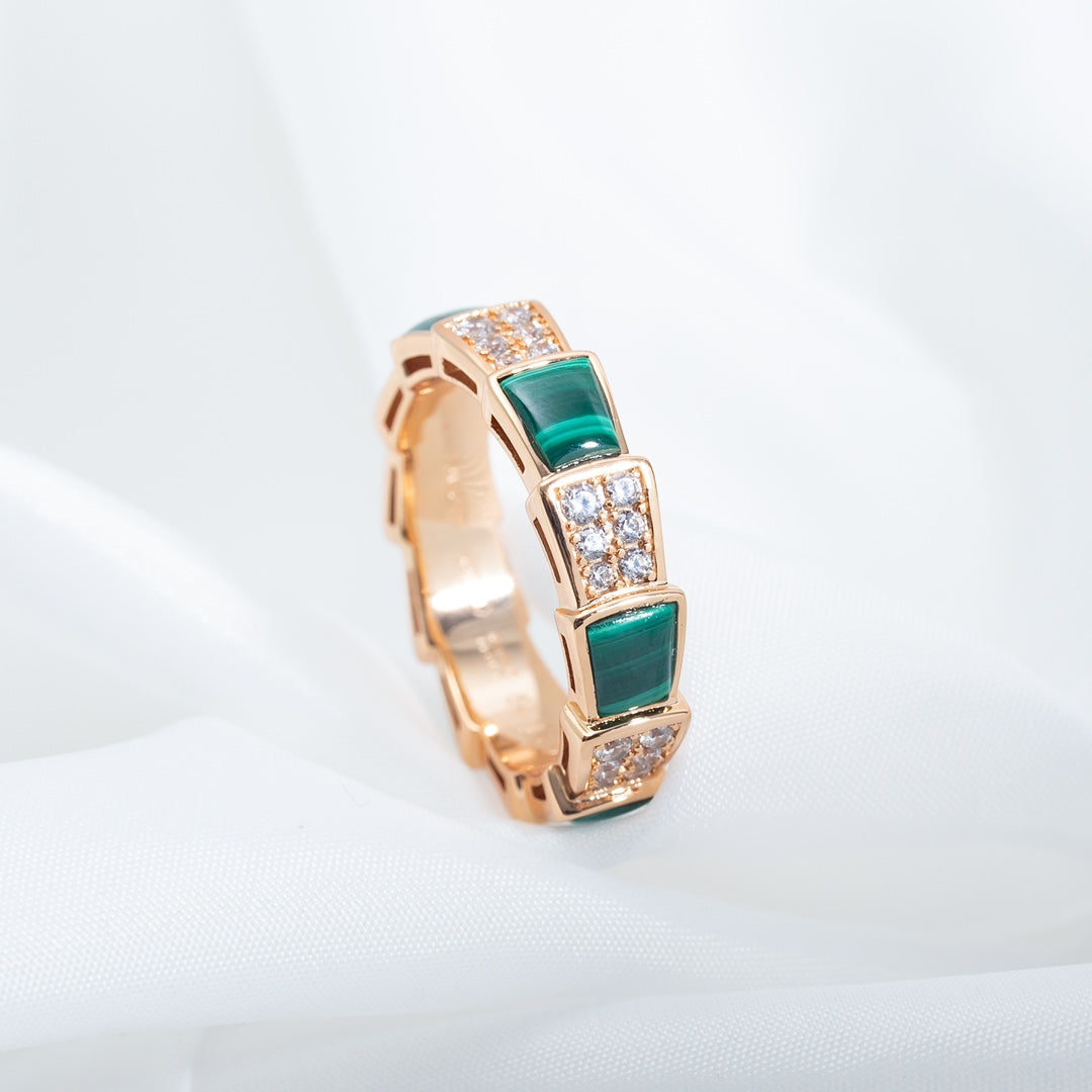 [Elitejewels]SERPENTI リング ピンクゴールド マラカイト ダイヤモンド パヴェ 4MM