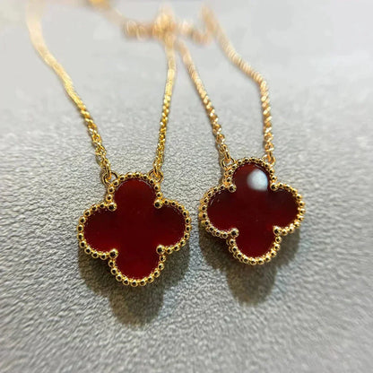 [Elitejewels]CLOVER 15MM CARNELIAN SINGLE FLOWER NECKLACE