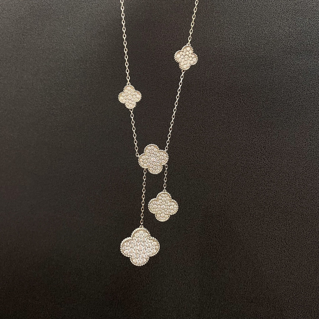 [Elitejewels]CLOVER 5 MOTIFS SILVER DIAMONDS NECKLACE