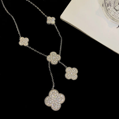 [Elitejewels]CLOVER 5 MOTIFS SILVER DIAMONDS NECKLACE