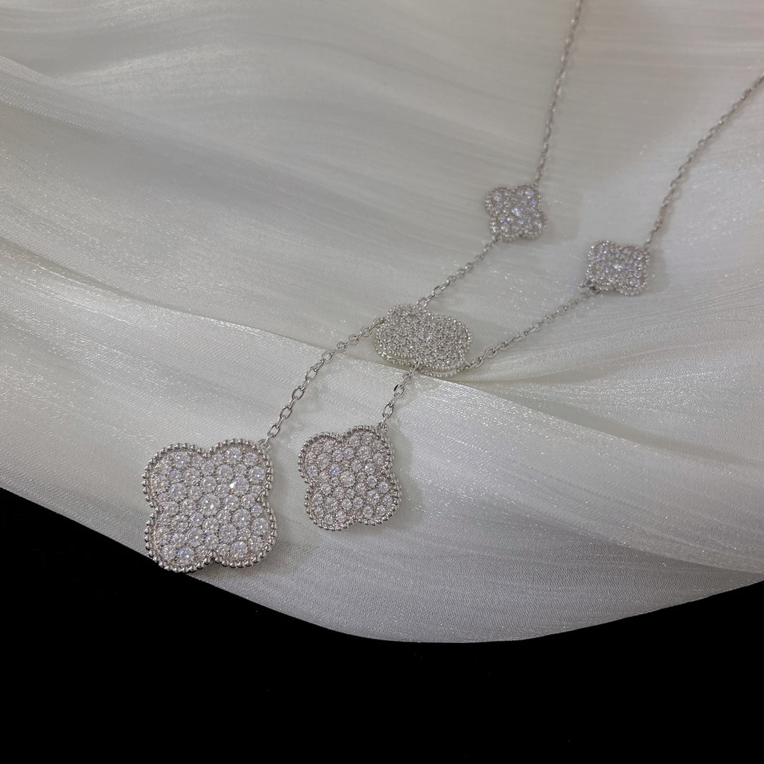 [Elitejewels]CLOVER 5 MOTIFS SILVER DIAMONDS NECKLACE