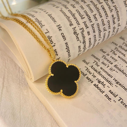 [Elitejewels]CLOVER 25MM NECKLACE GOLD ONYX