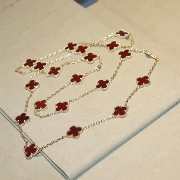 [Elitejewels]CLOVER 20 MOTIFS CARNELIAN NECKLACE