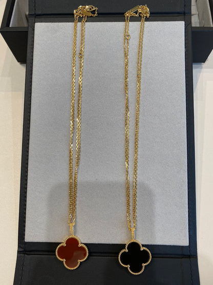 [Elitejewels]CLOVER 25MM NECKLACE GOLD CARNELIAN