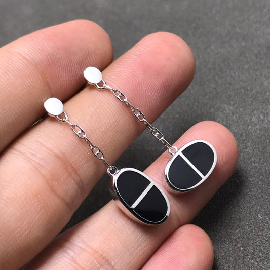 [Everoly JW]CHAINE VERSO SCHWARZE KERAMIK SILBER OHRRINGE