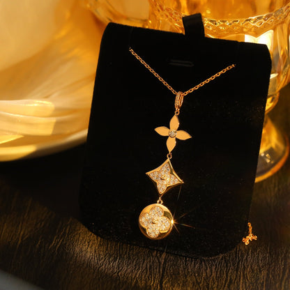 [Elitejewels]STAR AND SUN DIAMOND PINK GOLD NECKLACE