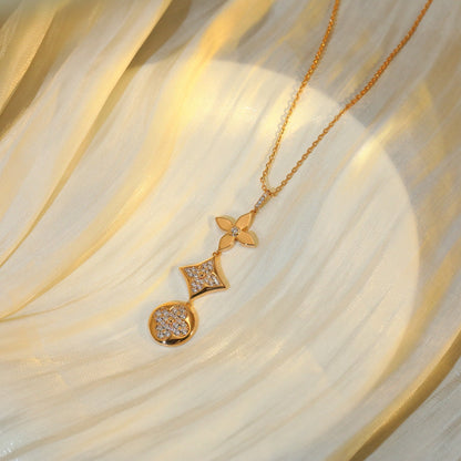 [Elitejewels]STAR AND SUN DIAMOND PINK GOLD NECKLACE