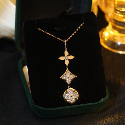 [Elitejewels]STAR AND SUN DIAMOND PINK GOLD NECKLACE