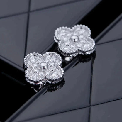 [Elitejewels]CLOVER 1 MOTIFS DIAMOND STUD EARRINGS SILVER