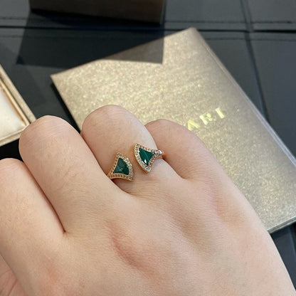 [Elitejewels]DREAM MALACHITE DIAMOND OPEN RING