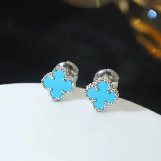 [Elitejewels]CLOVER MINI 9.5MM ONYX STUD EARRINGS SILVER