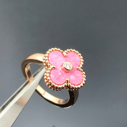 [Elitejewels]CLOVER RHODONITE ROSE GOLD RING