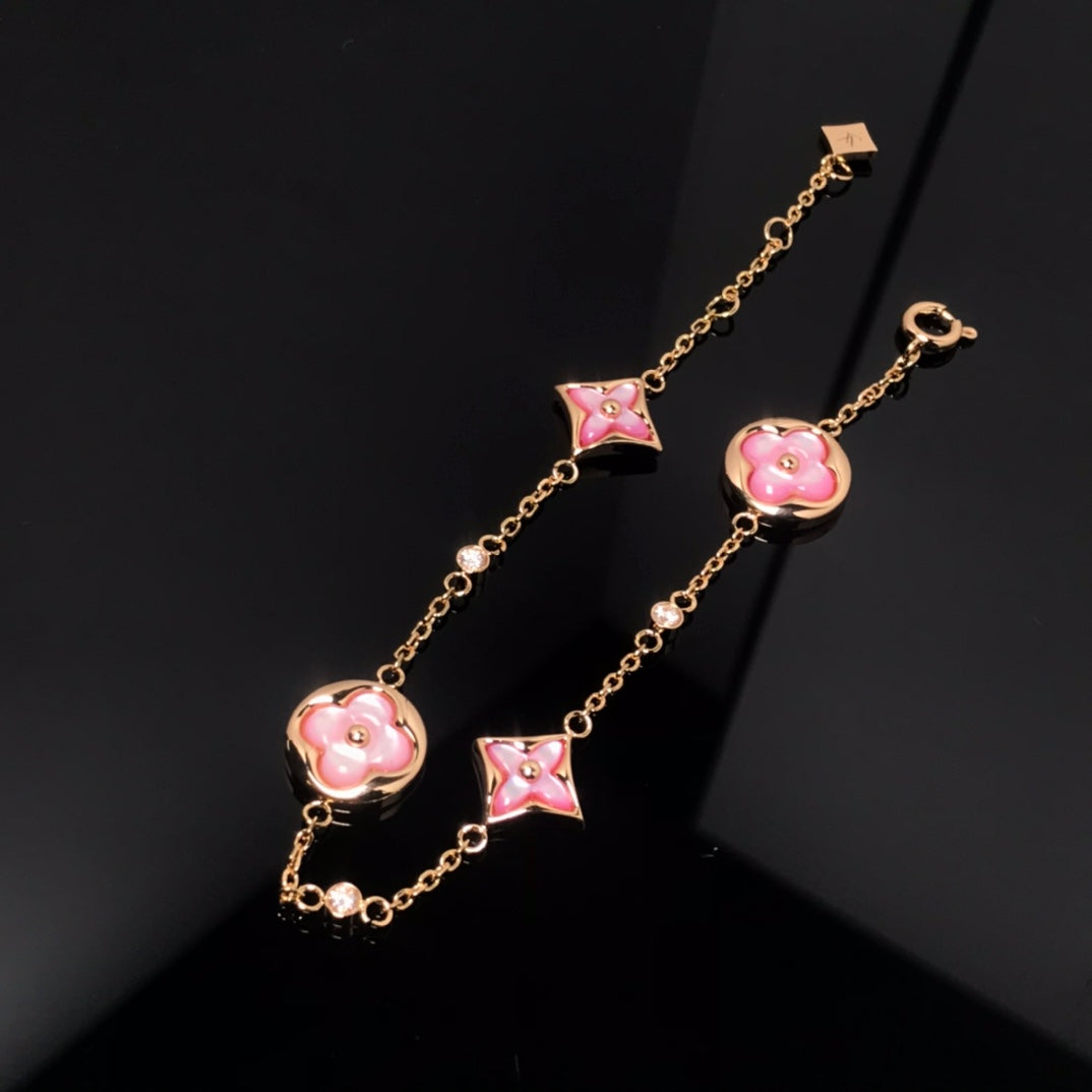 [Elitejewels]Armband mit Stern und Sonne, Motiv 4, Rosa Perlmutt, Rosagold 