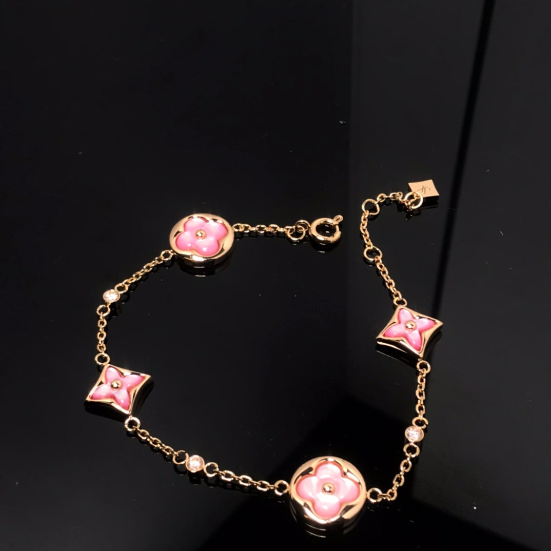 [Elitejewels]Armband mit Stern und Sonne, Motiv 4, Rosa Perlmutt, Rosagold 